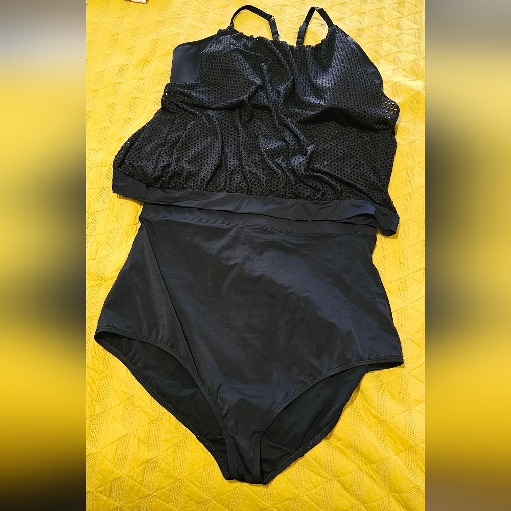 Swim by Cacique 2-piece swimsuit, sz 28 Black  high waist